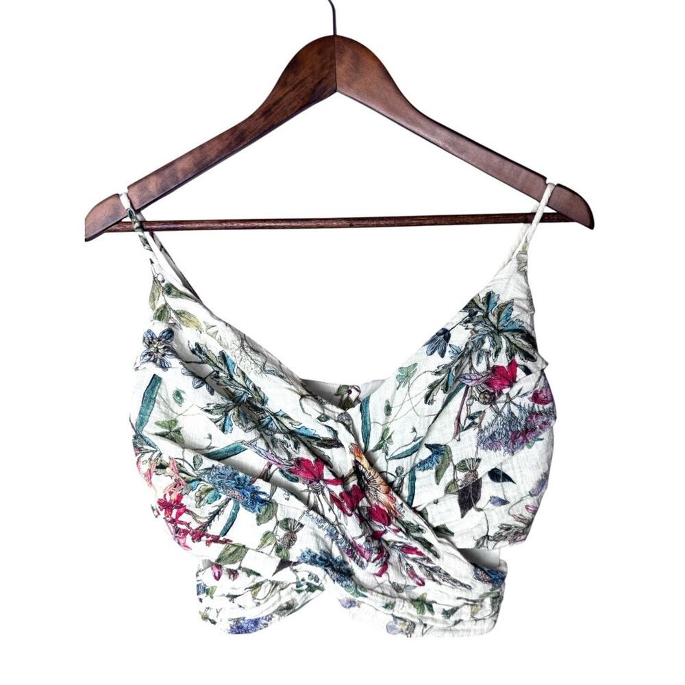 Zara, Basic Floral, Baby Doll Crop‎ Top L Wrap Side Cut Out Cottage Core Resort